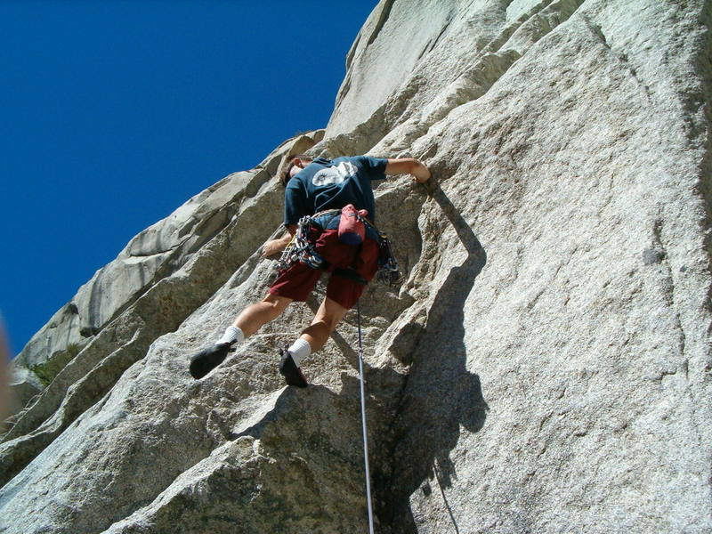 Chris working through the crux.