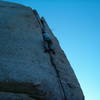 Rob nearing the wet upper part of the crack.