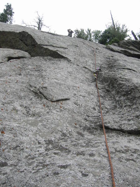 This would be the line, from the midway belay, to do the Endless Seagull variation (5.10b crux followed by 5.10d crux).  Although, I felt more like 5.11a.